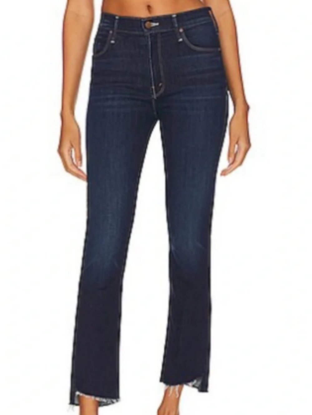 Mother 27 The Mid Rise Dazzler Ankle Step Fray Off Limits Dark Blue Wash Crop